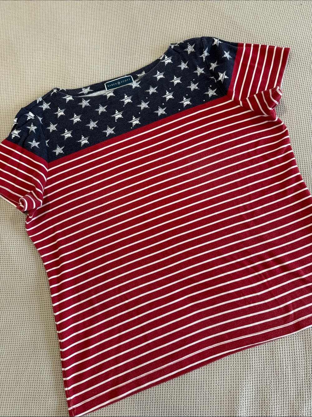 Karen Scott Red, White & Navy Star-Stripe Short Sleeve Tee